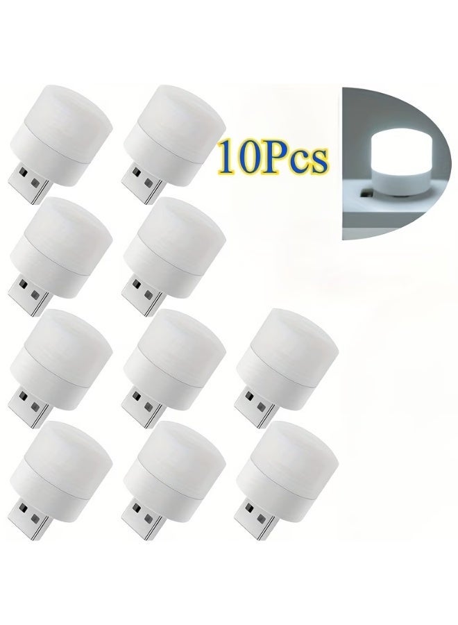 aeen 10 Pieces USB White Night Lights – Mini LED Bulbs, Portable Ambient Decorative Lighting for Christmas, Halloween, Camping, Reading & Tabletop Use - Image 1
